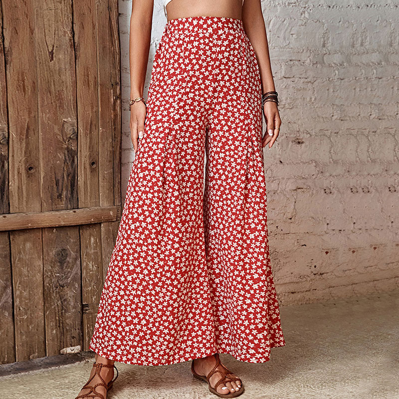 Damen High‑Waist Palazzo‑Hose mit weitem, fließendem Bein und floralem Alloverprint Drune