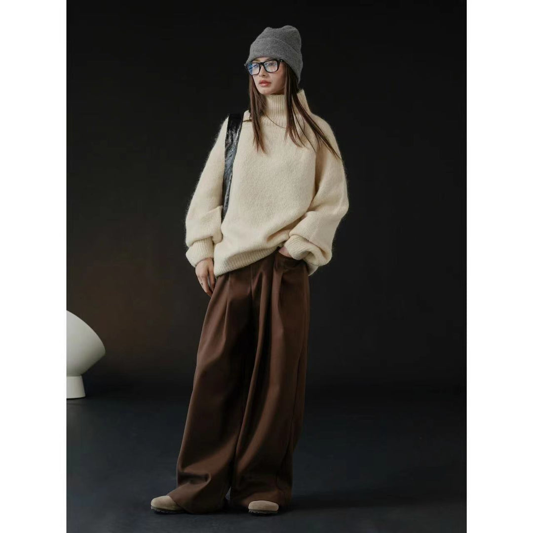 Damen Weicher Oversize-Rollkragenpullover in Alpaka‑Optik mit Ballonärmeln Drune