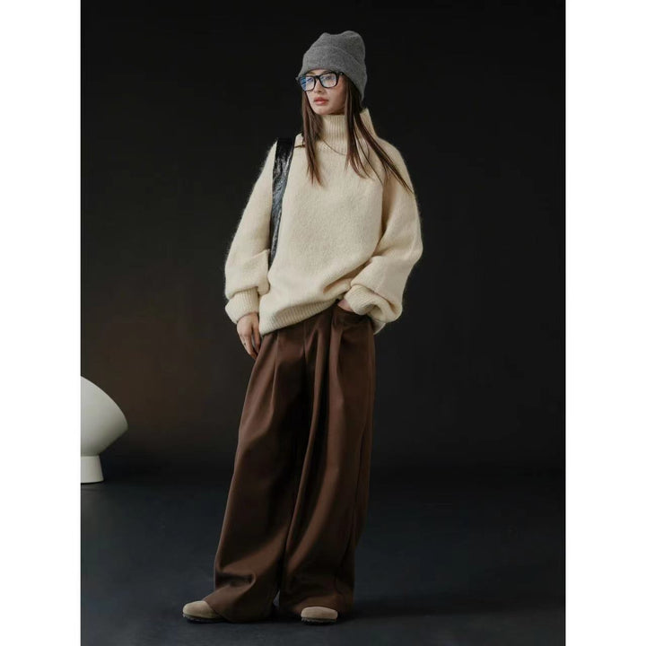 Damen Weicher Oversize-Rollkragenpullover in Alpaka‑Optik mit Ballonärmeln Drune