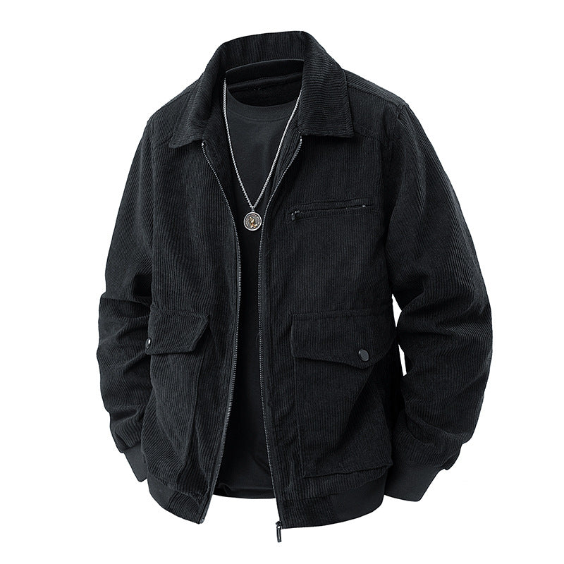 Herren  Corduroy Utility-Bomberjacke mit Reißverschluss-Brusttasche und Klapptaschen