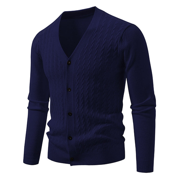 Herren Feinstrick-Cardigan mit Zopfmuster, V‑Ausschnitt und Knopfleiste Drune