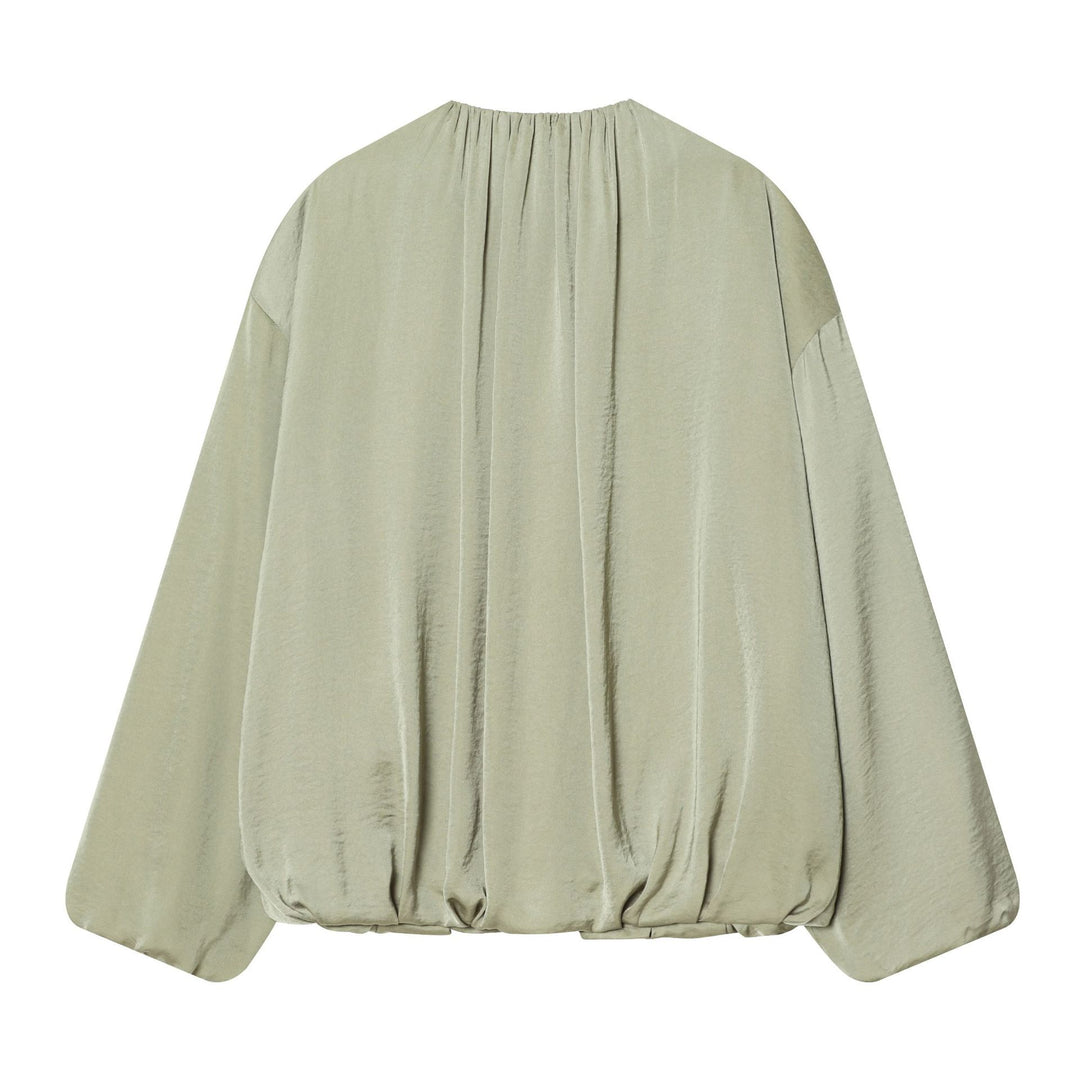 Damen nan leicht taillierte Blouson‑Jacke mit gerafftem Rundhalsausschnitt, verdecktem Reißverschluss und ballonförmigen Ärmeln Drune