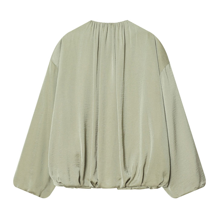 Damen nan leicht taillierte Blouson‑Jacke mit gerafftem Rundhalsausschnitt, verdecktem Reißverschluss und ballonförmigen Ärmeln Drune