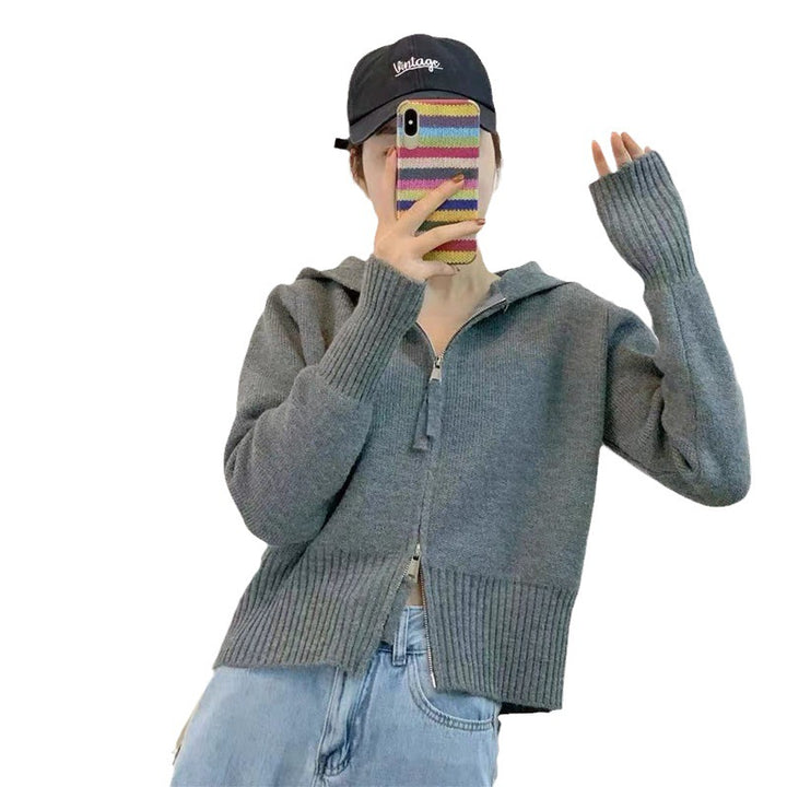 Damen Strickjacke mit moderner Kapuze und Reißverschluss Drune