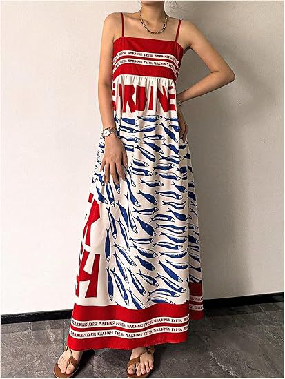 Damen Fließendes Maxikleid mit verstellbaren Trägern Drune