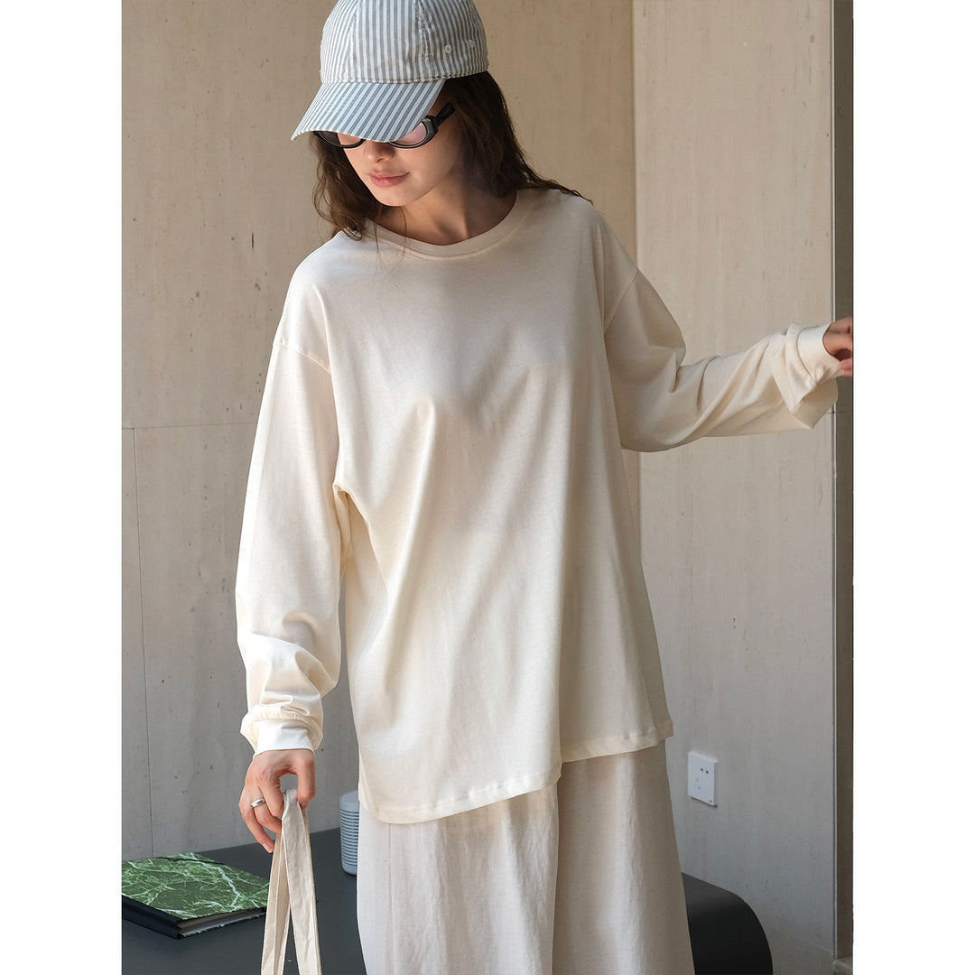 Damen Leichtes Relax-Sweatshirt aus Baumwoll‑Jersey mit überschnittener Schulter und gerundetem Saum Drune