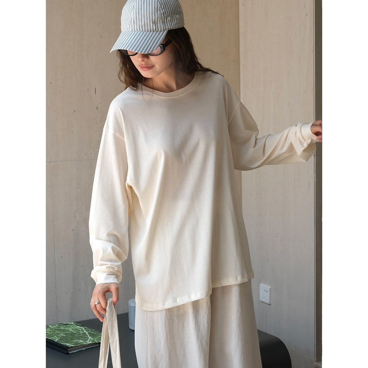 Damen Leichtes Relax-Sweatshirt aus Baumwoll‑Jersey mit überschnittener Schulter und gerundetem Saum Drune