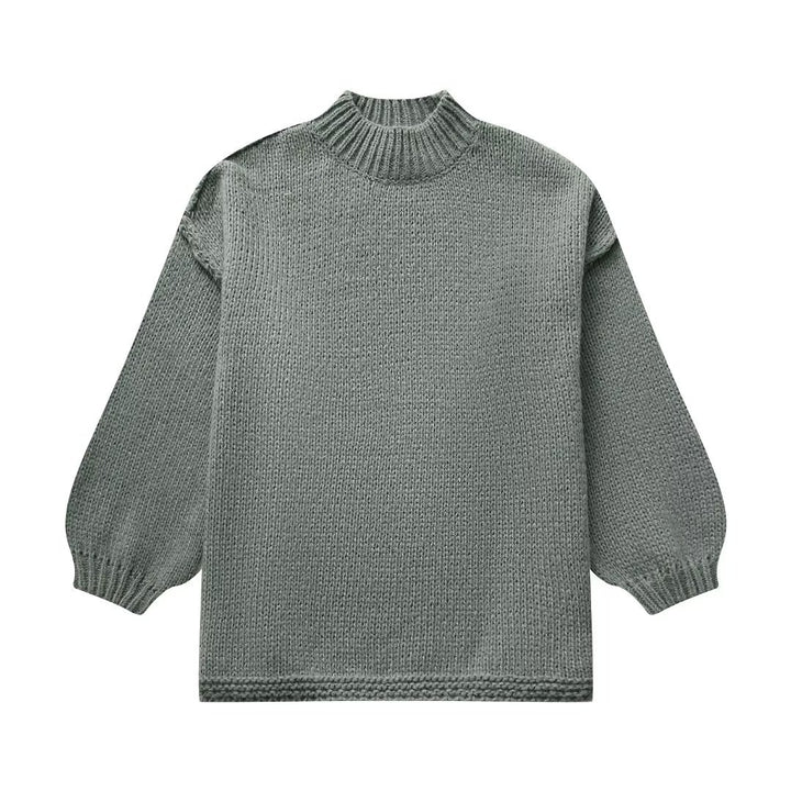 Damen Grobstrick-Pullover mit Stehkragen, überschnittenen Schultern und Ballonärmeln Drune