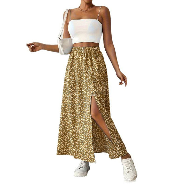 Damen Maxirock mit floralem Muster und seitlichem Schlitz Drune