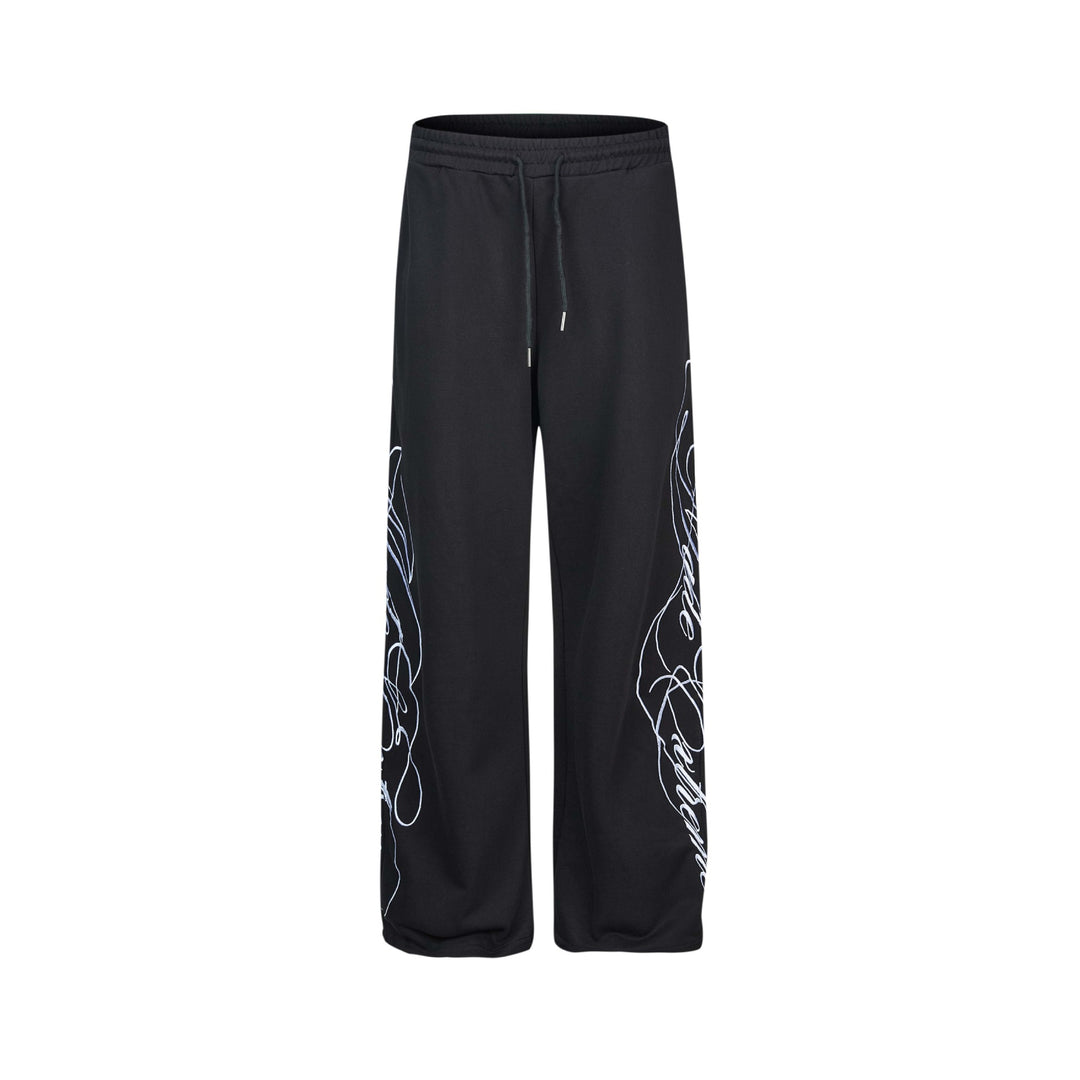 Damen Weiche Loungehose mit weitem Bein, elastischem Bund und Statementdruck Drune