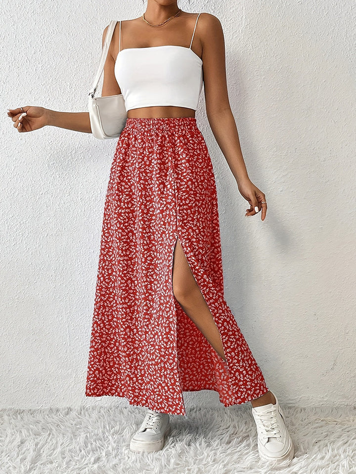 Damen Maxirock mit elegantem Schlitz und floralem Muster Drune