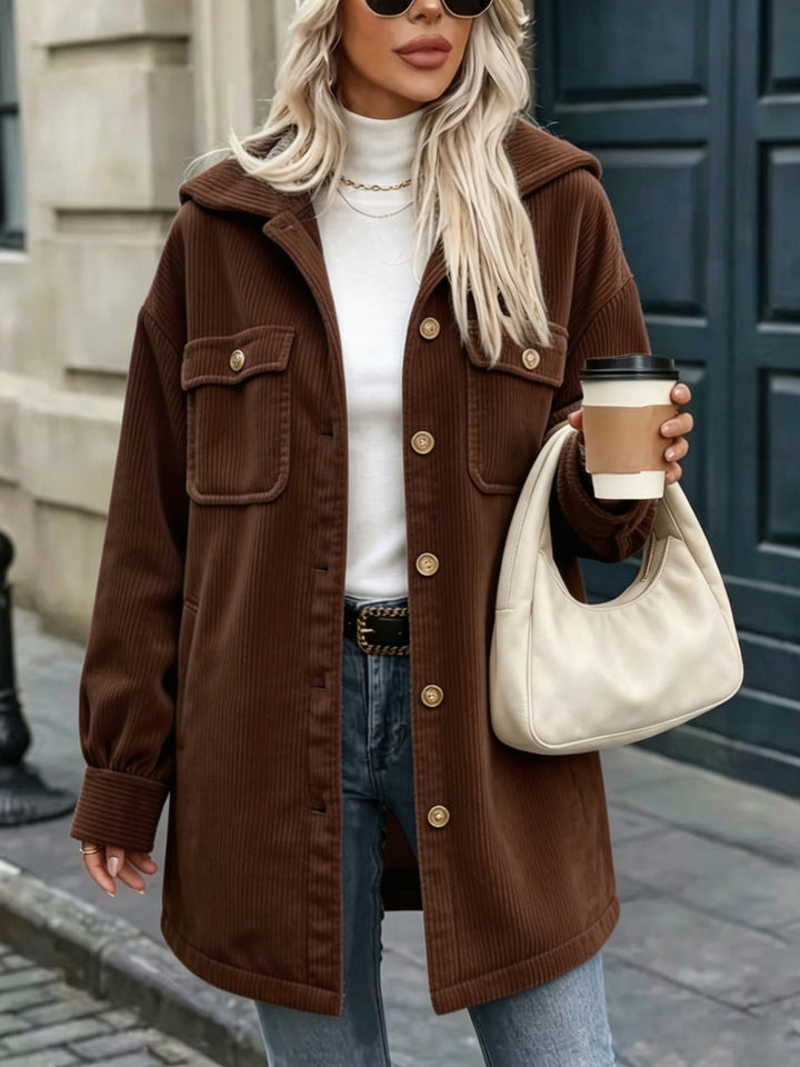 Damen Cordjacke mit Kapuze, oversized und aufgesetzten Taschen Drune