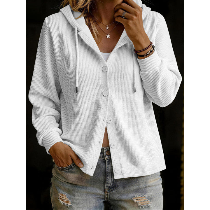 Damen Kapuzenstrickjacke im Waffelstrick mit Knopfleiste Drune