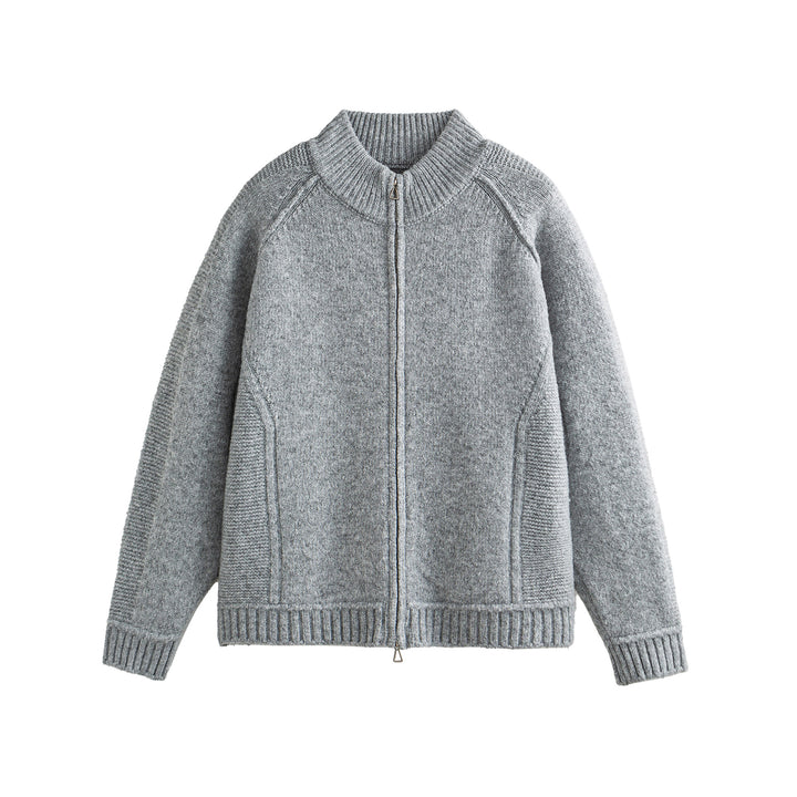 Unisex Strick-Zipjacke im Boxy-Cut mit hohem Rippkragen und Raglanärmeln Drune