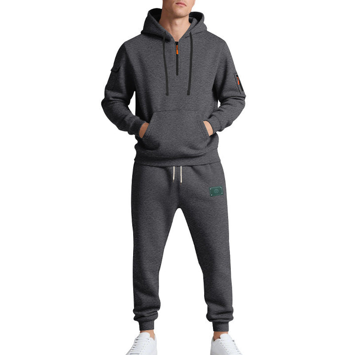 Herren nan Half-Zip Kapuzenpullover und tapered Jogginghose Set mit Kängurutasche, Reißverschlussdetails und elastischem Tunnelzugbund Drune