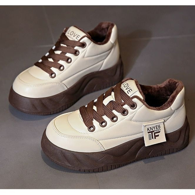 Damen Fleecegefütterte Chunky Sneakers mit rutschfester Sohle und modischem Design Drune