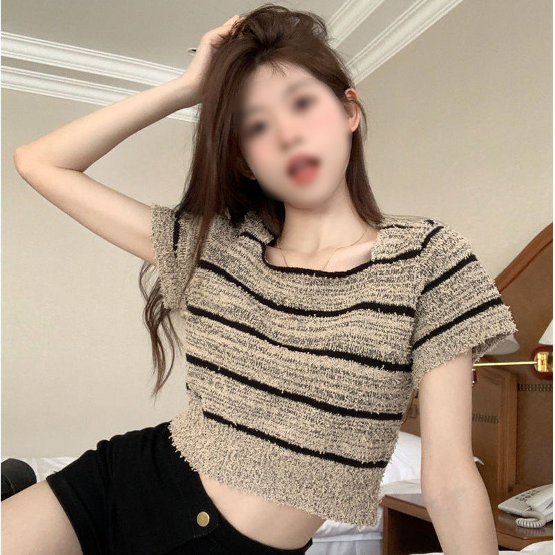 Damen Cropped Top mit modischem Streifenmuster und lässigem Schnitt Drune
