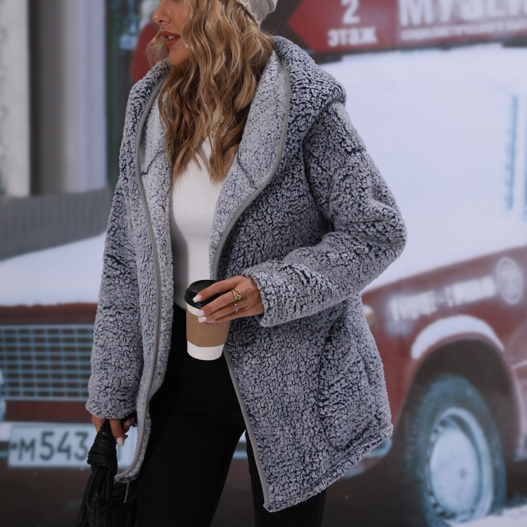 Damen Kuschelige Oversized-Jacke mit hohem Kragen und großen Taschen Drune