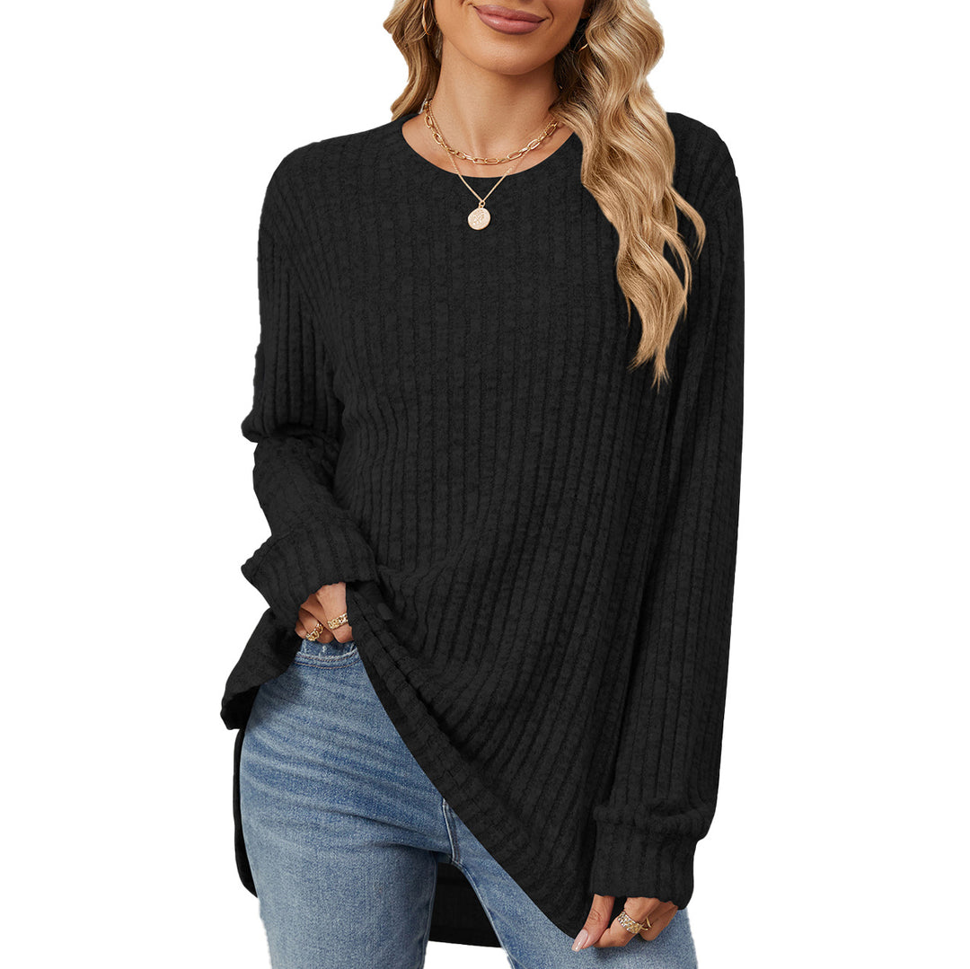 Damen lässiges Longsleeve Oberteil mit modischem Rippmuster und lockerer Passform Drune