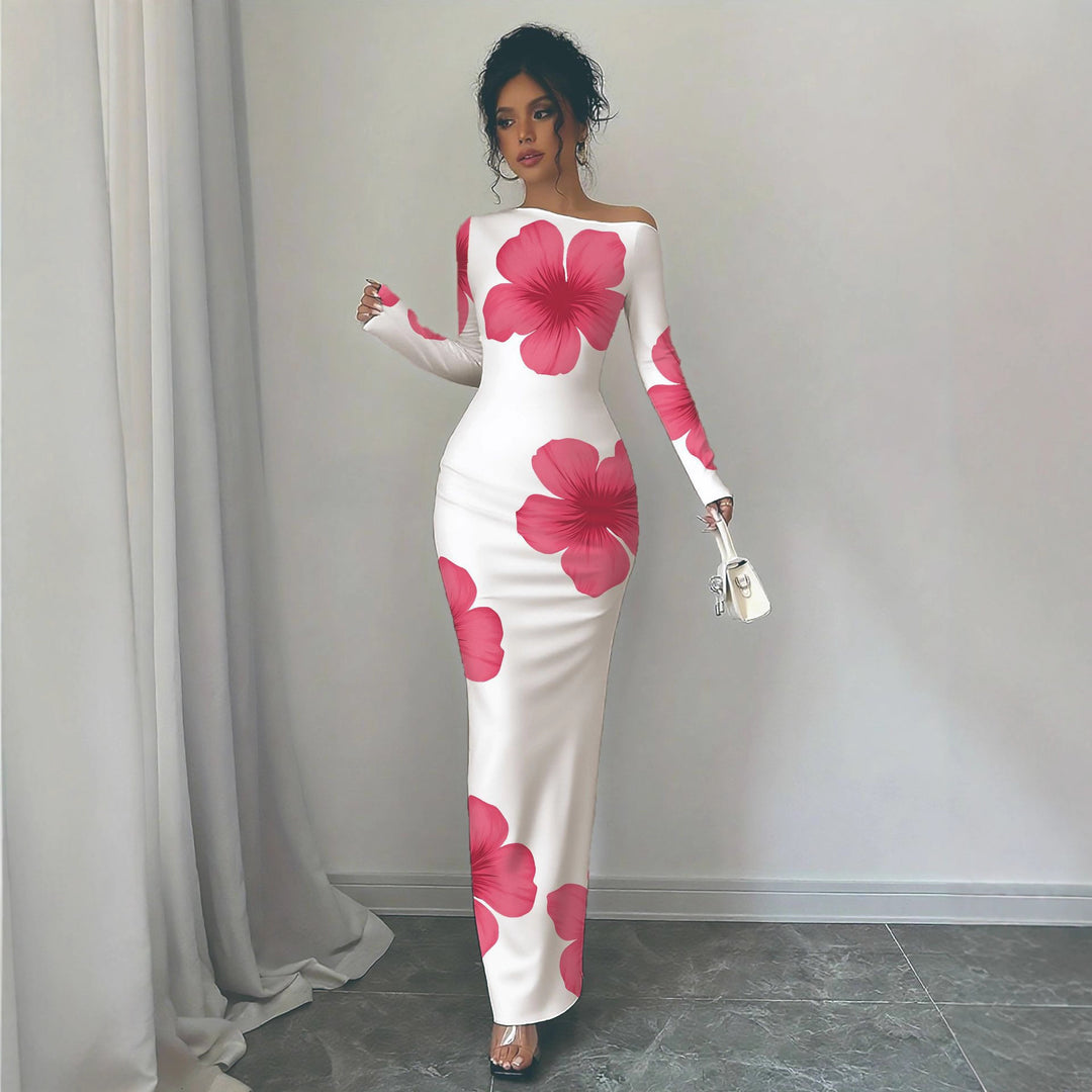 Damen elegantes Langarmkleid mit floralem Motiv Drune
