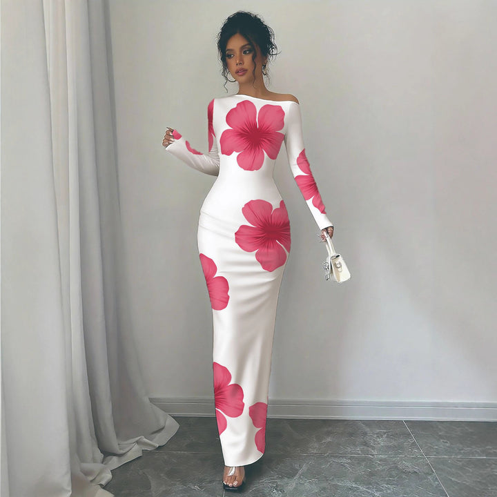 Damen elegantes Langarmkleid mit floralem Motiv Drune