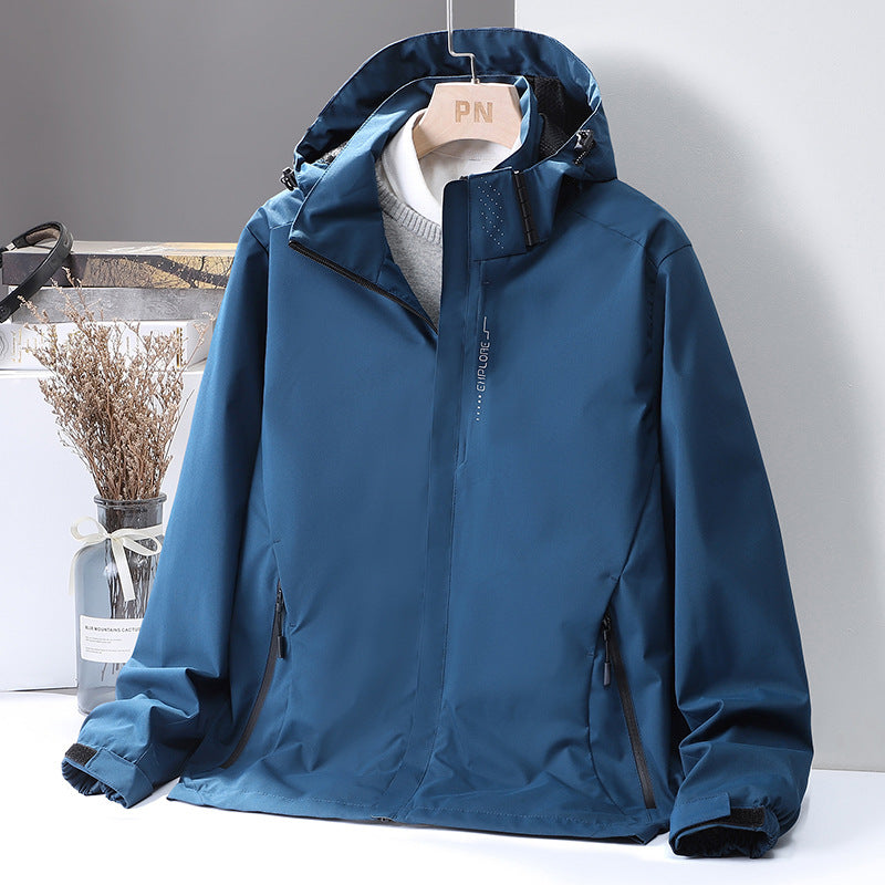 Herren Leichte wasserabweisende Kapuzen‑Shelljacke mit winddichter Membran und verdecktem Reißverschluss Drune
