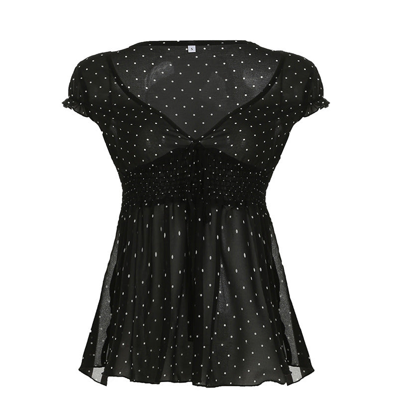 Damen Verspieltes Polka-Dots Blusenshirt mit Rüschendetails Drune