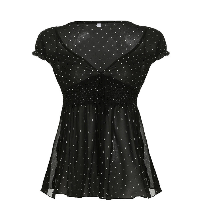 Damen Verspieltes Polka-Dots Blusenshirt mit Rüschendetails Drune