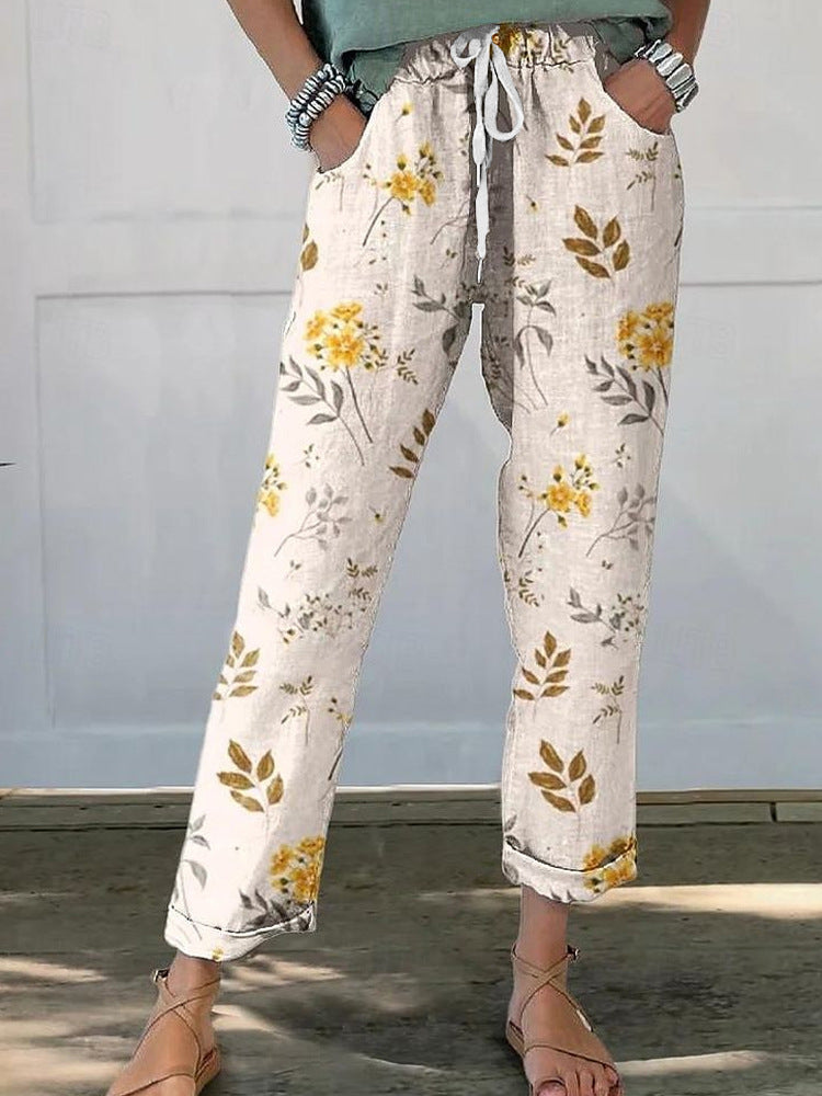 Damen Blütenbedruckte Chinohose Drune