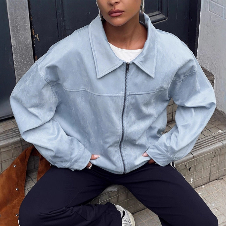 Damen elegante Kunstlederjacke mit modischen Akzenten Drune