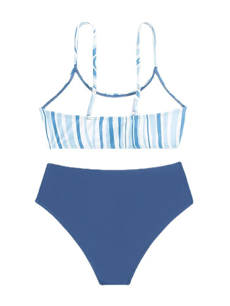Damen Bikini-Set mit eleganten Streifen und hohem Bund Drune