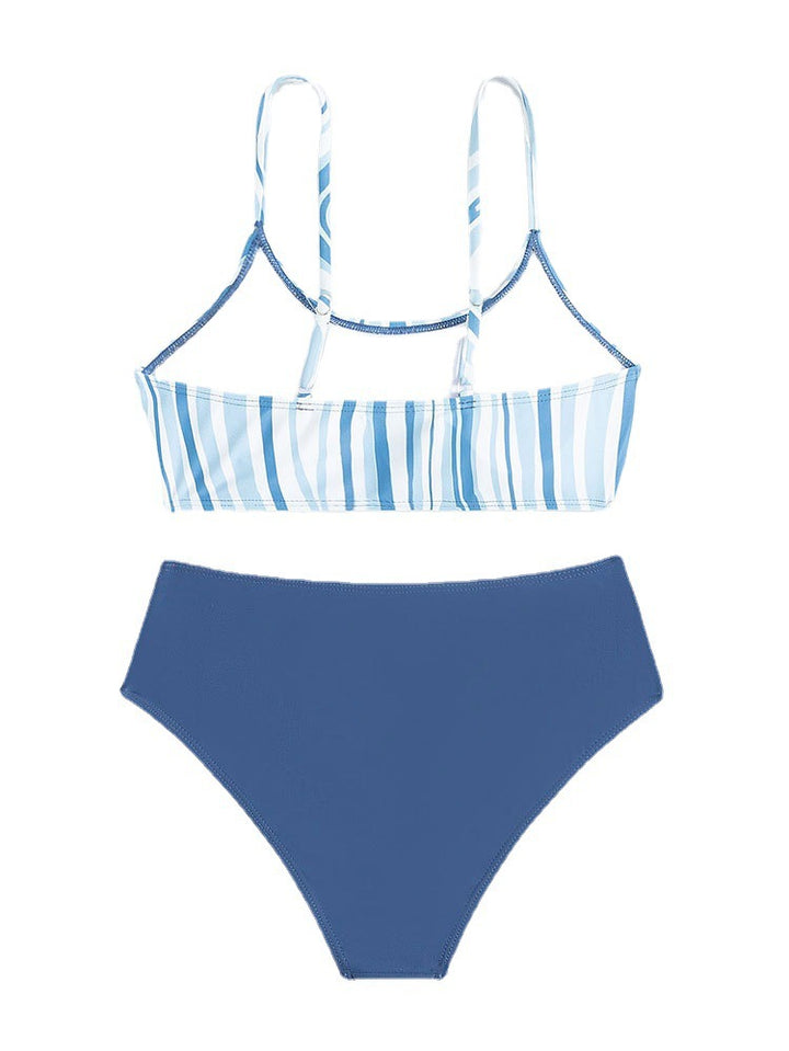 Damen Bikini-Set mit eleganten Streifen und hohem Bund Drune