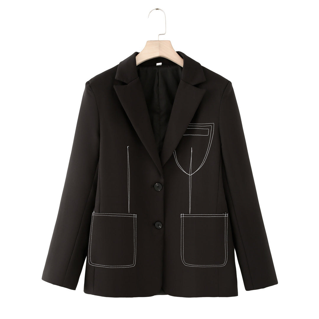 Damen nan einreihiger Blazer mit Reverskragen, Kontraststeppungen und aufgesetzten Taschen Drune