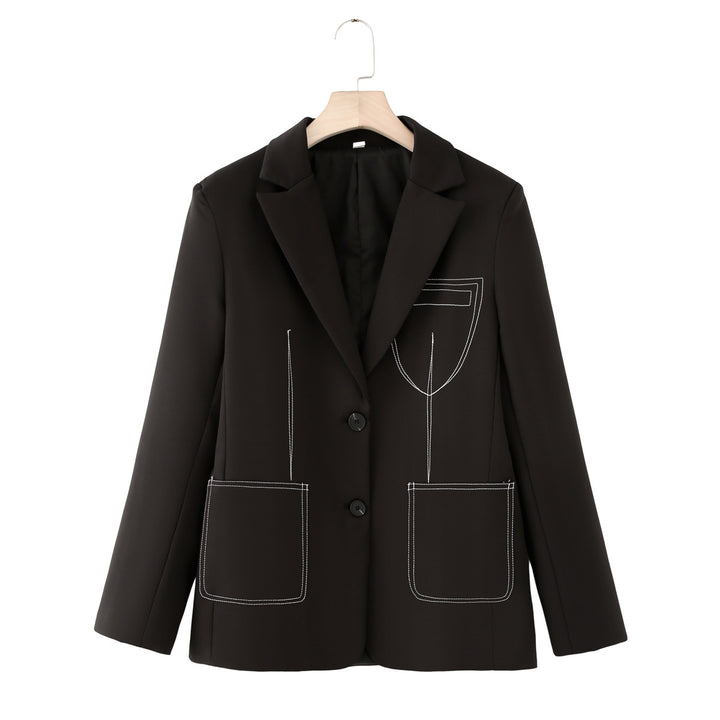 Damen nan einreihiger Blazer mit Reverskragen, Kontraststeppungen und aufgesetzten Taschen Drune