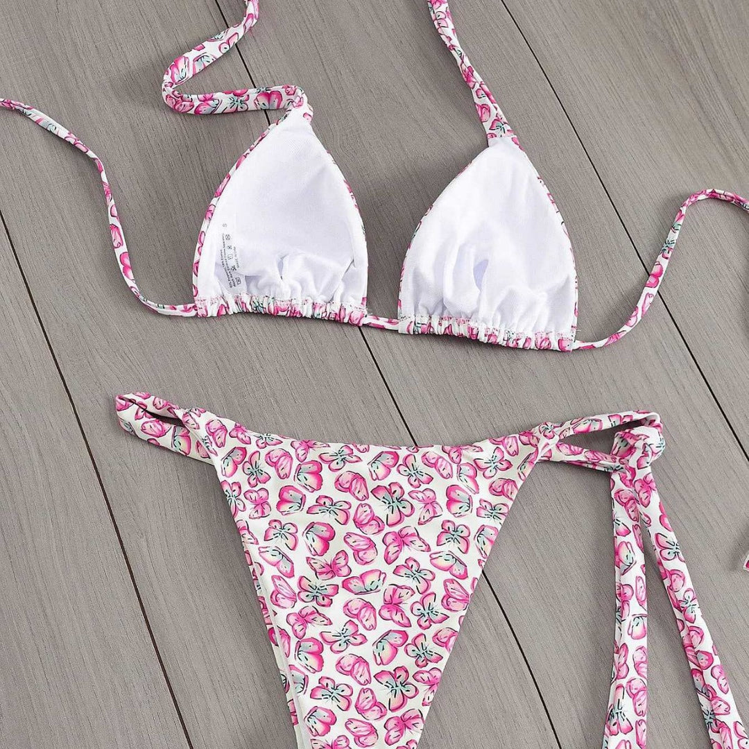 Damen Floral Triangel-Bikini mit seitlichen Bindebändern Drune