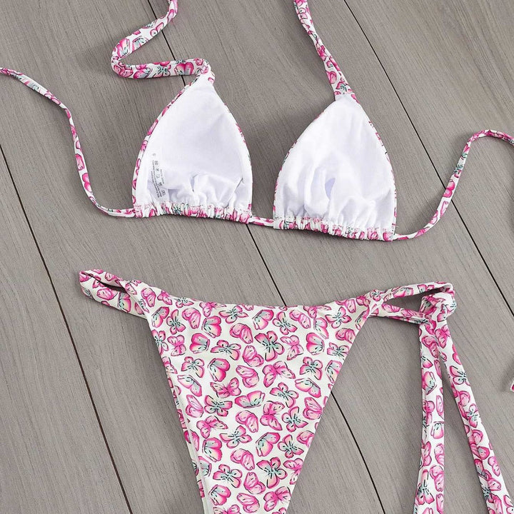Damen Floral Triangel-Bikini mit seitlichen Bindebändern Drune