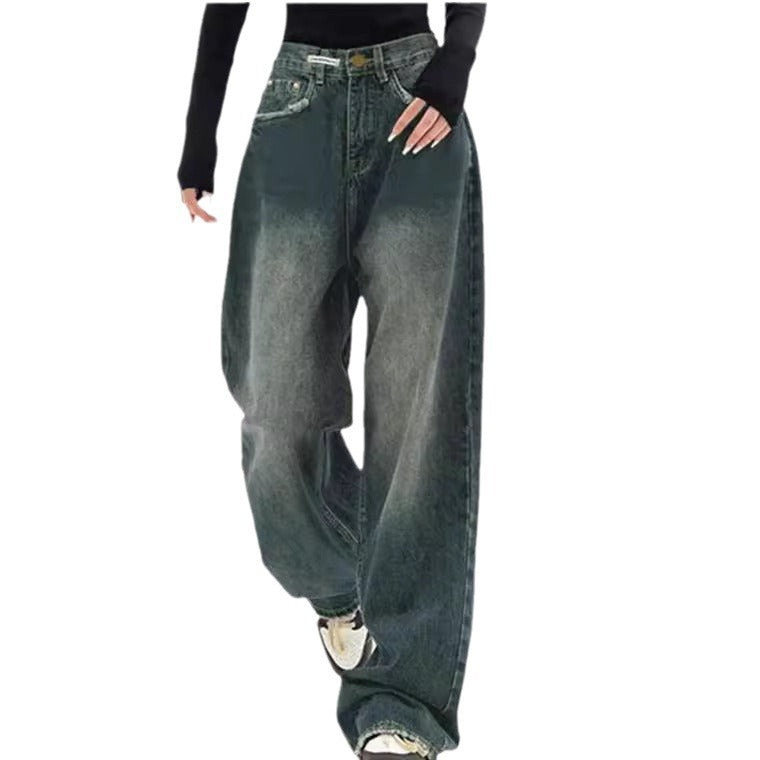 Damen weite High-Waist Jeans Drune