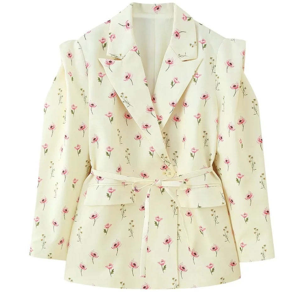 Damen elegante Blazerjacke mit tailliertem Schnitt und Bindegürtel Drune