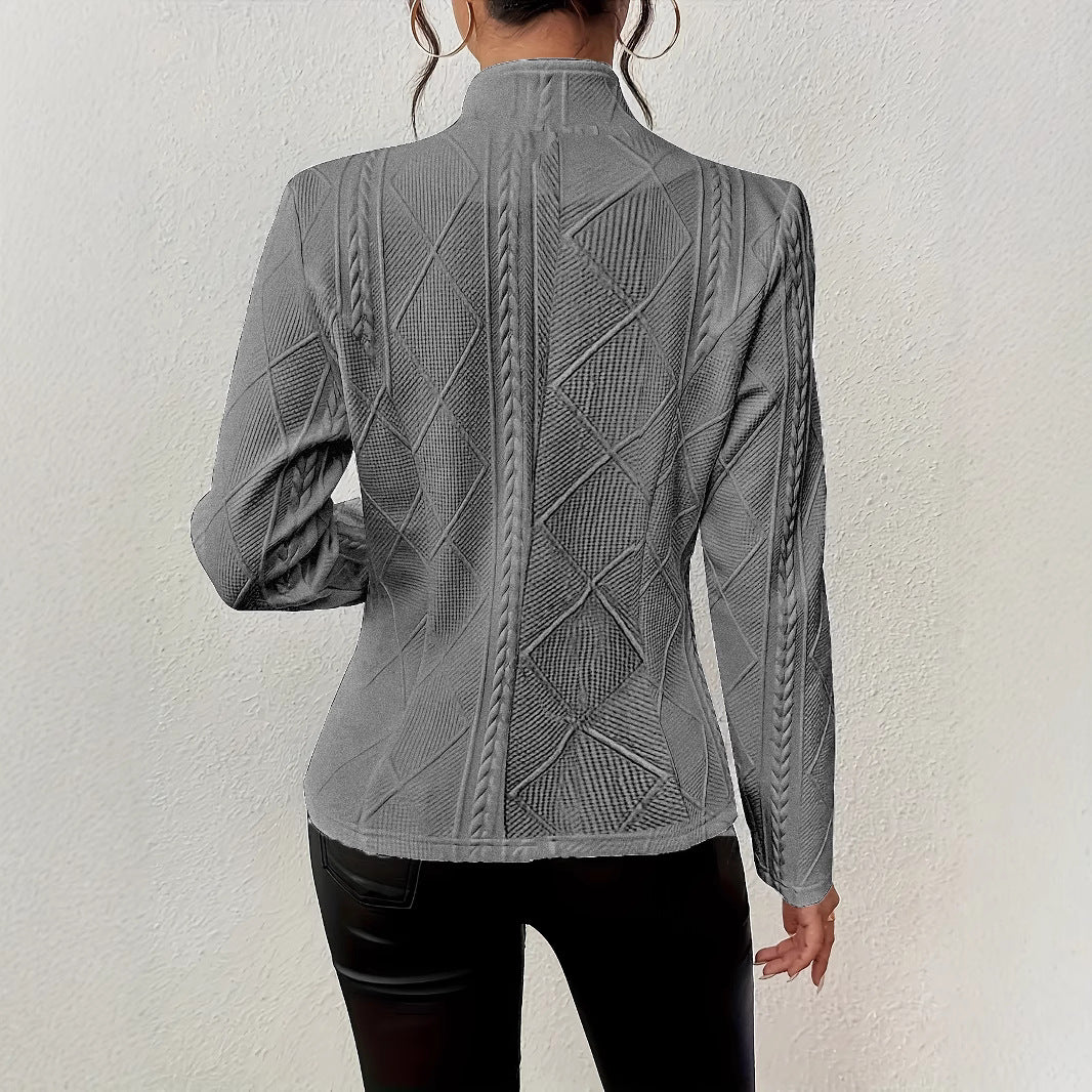 Damen nan strukturierter Blazer mit Zopfmuster und Stehkragen Drune