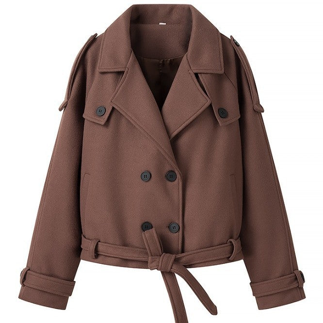 Damen Eleganter Long-Trenchcoat mit strukturiertem Stehkragen Drune
