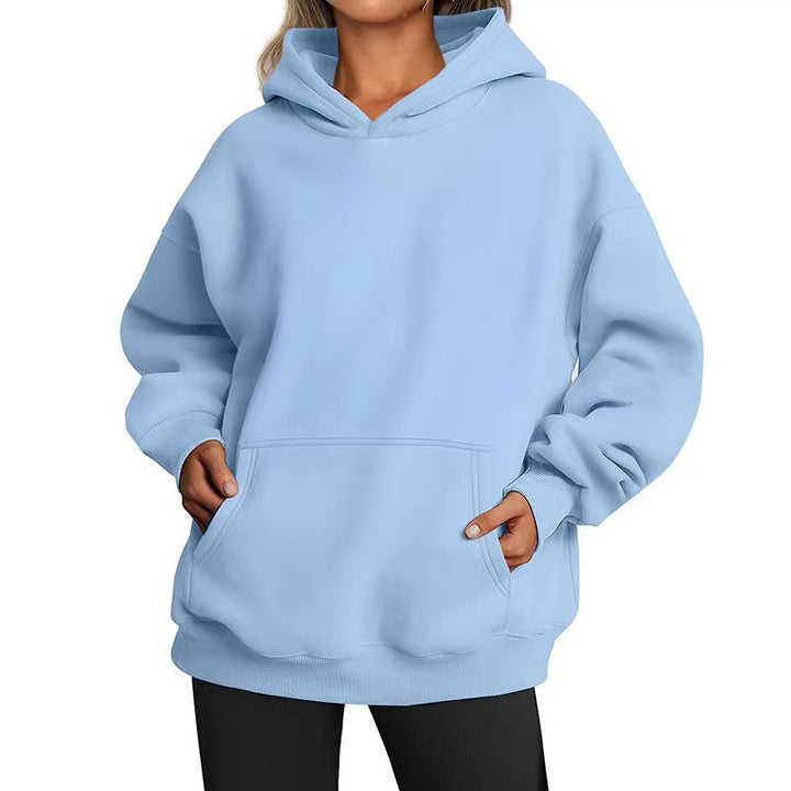 Damen nan Longline-Oversize Hoodie mit tiefer Schulter, verstärkter Kängurutasche und geripptem Saum Drune