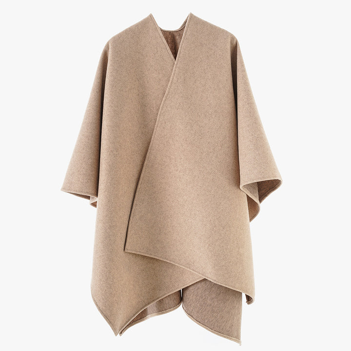 Damen Minimalistischer Wickel‑Capeponcho aus Wollmix mit kastigem Oversize‑Fall Drune