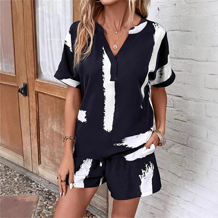 Damen lässiger Kurzanzug mit modernem V-Ausschnitt und stylishen Pockets Drune
