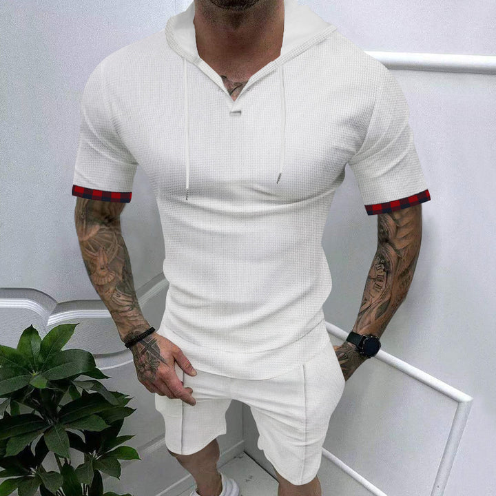Herren modisches Sportensemble mit kurzer Hose und Kapuzenoberteil Drune