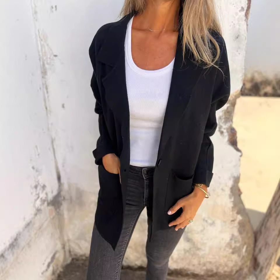 Damen Lässiger Oversize-Blazer mit praktischen Taschen und Knopfverschluss Drune