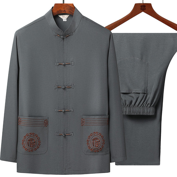Herren nan traditionelles Tang-Anzug Set mit Stehkragen, Knotenverschlüssen und dezenten Stickdetails Drune