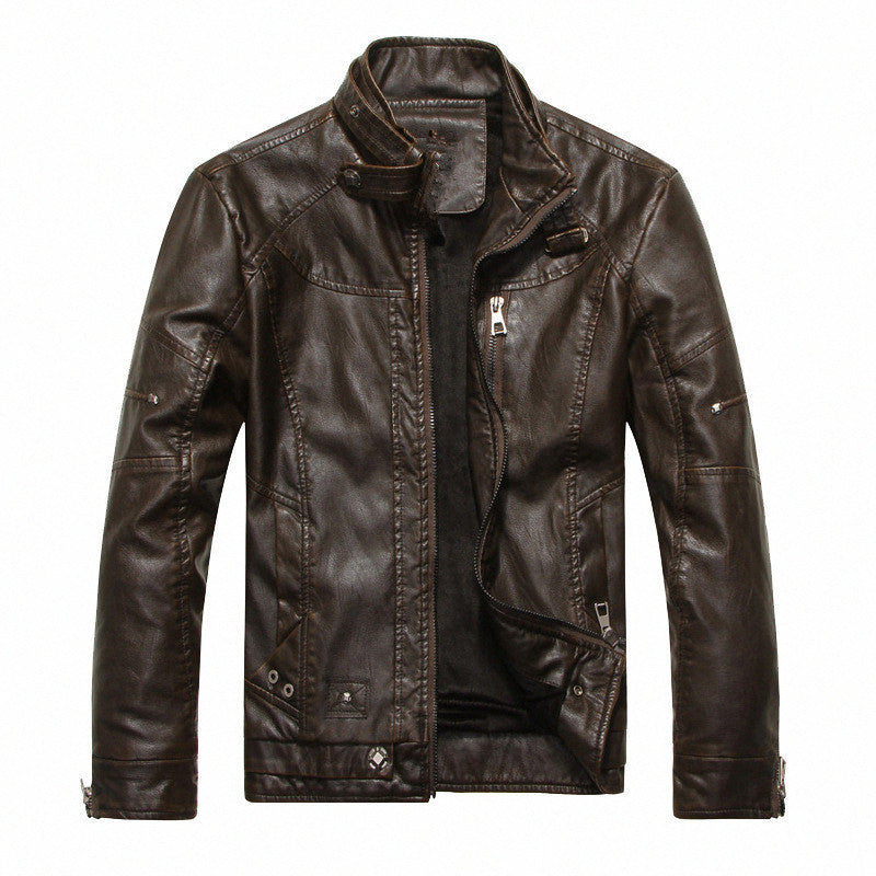 Herren Lederjacke im Vintage-Look mit Stehkragen und Mehrfachreißverschlüssen Drune
