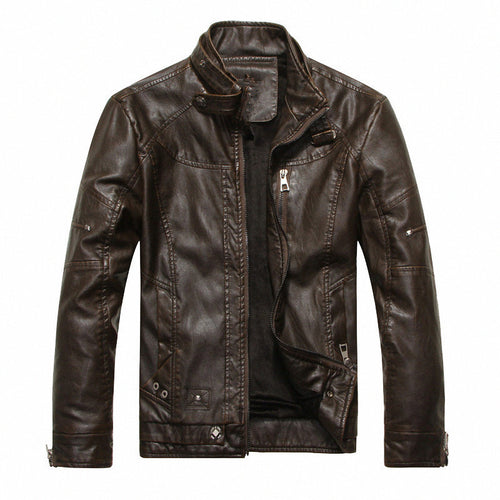 Herren Lederjacke im Vintage-Look mit Stehkragen und Mehrfachreißverschlüssen Drune