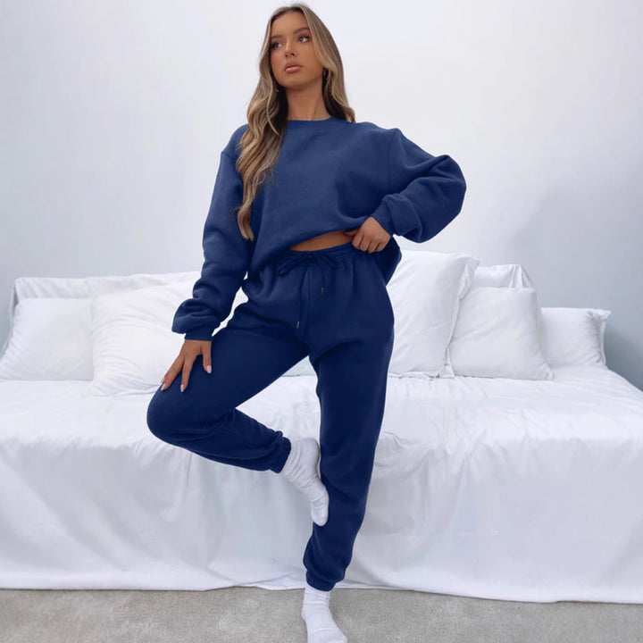 Damen nan zweiteiliges Cozy-Loungewear-Set mit Oversize-Rundhals und hochgeschnittener Jogginghose mit Kordelzug Drune