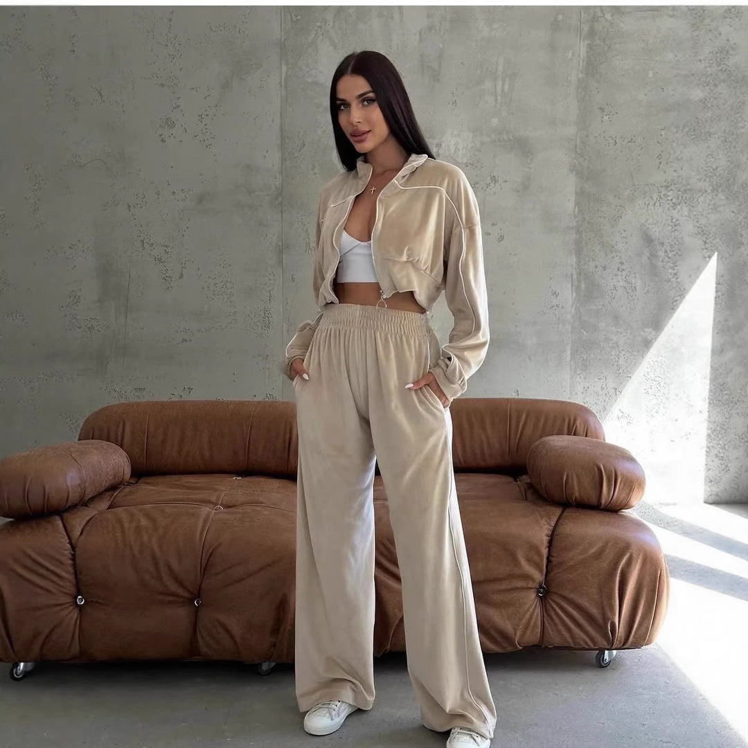 Damen modischer Fleecejacke und lässige Hose Set Drune